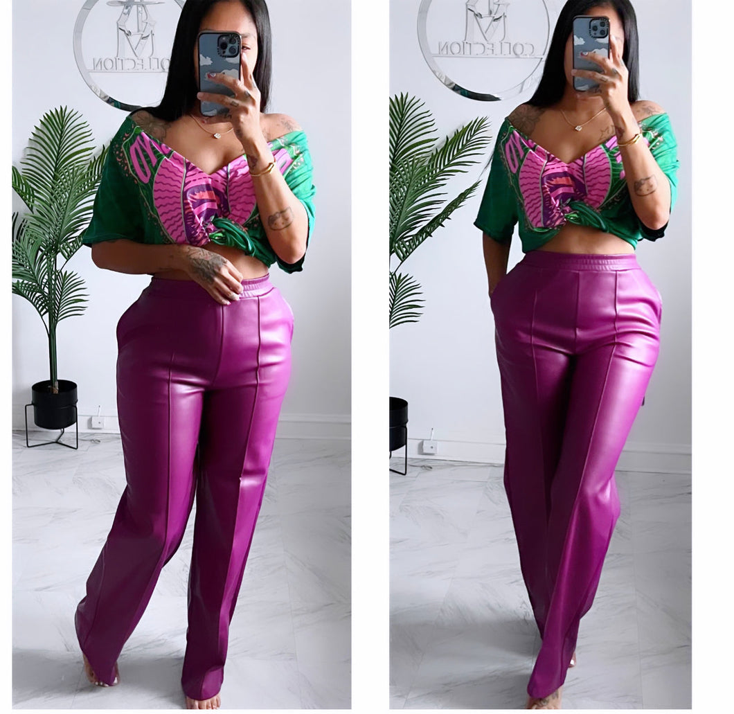 Plum faux leather 2 pocket pants