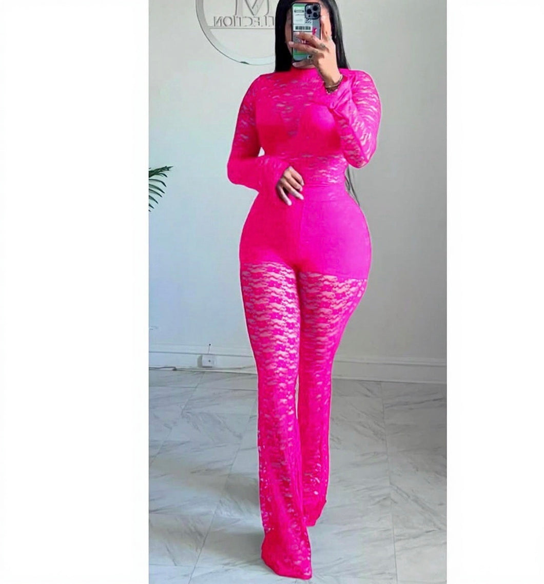 Pink Lace bell bottom set