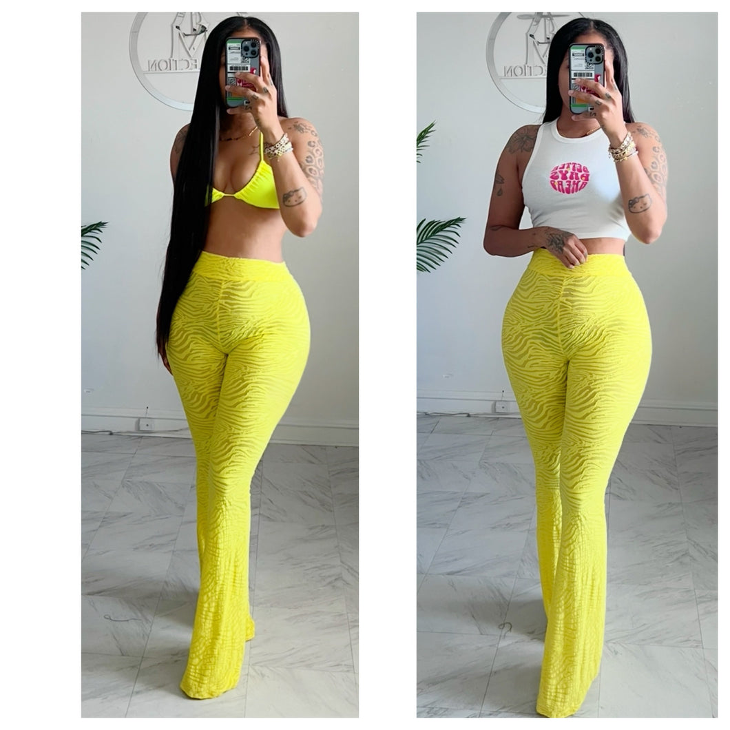 Yellow textured mesh bell bottomsđź’›