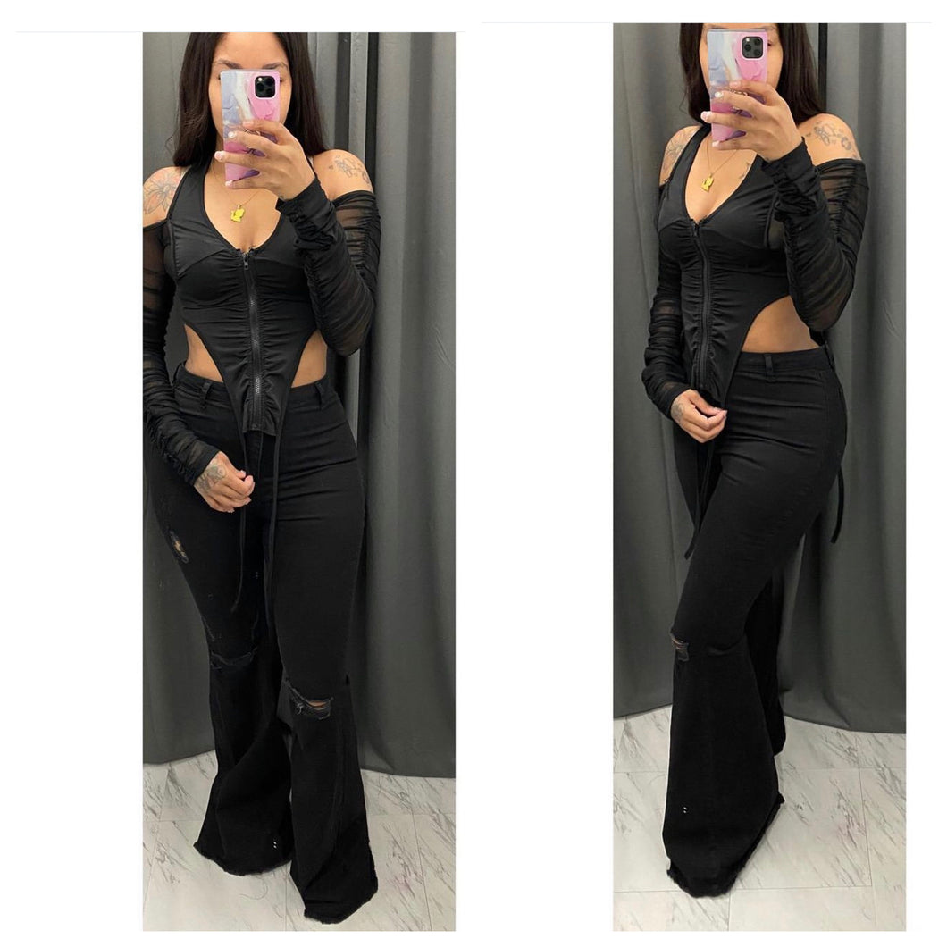 Black distressed bell bottoms (30)