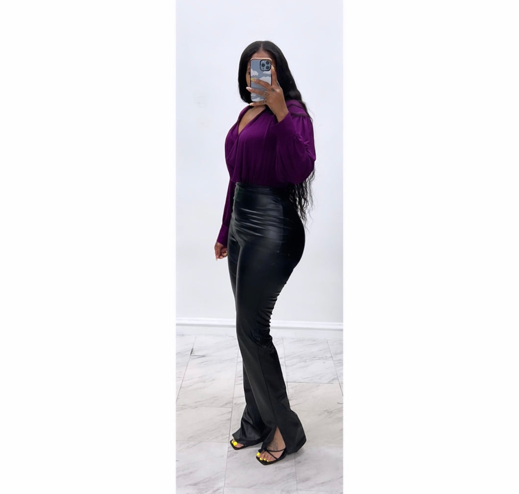 Leather slit pants