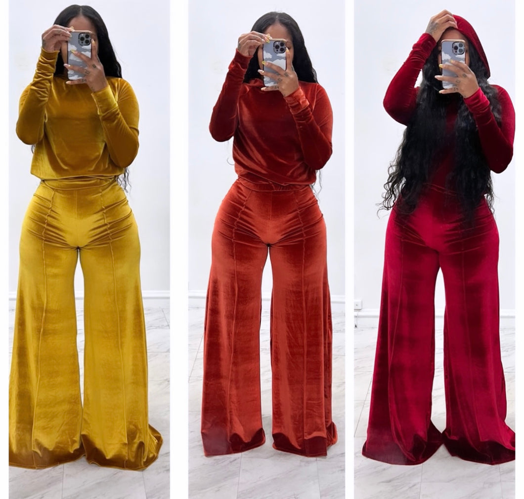 Wide leg velvet set with head band