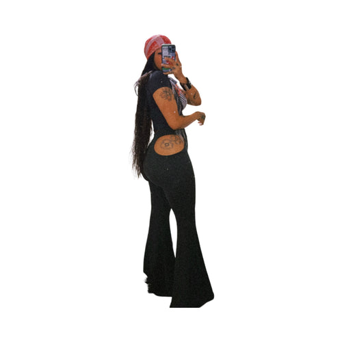 ‼️14 Business day processing‼️ cut out super wide high waist ribbed bell bottoms
