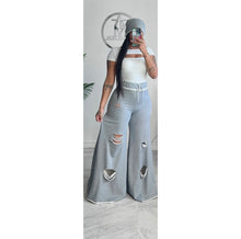 Grey distressed raw edge beanie  and Alli pants