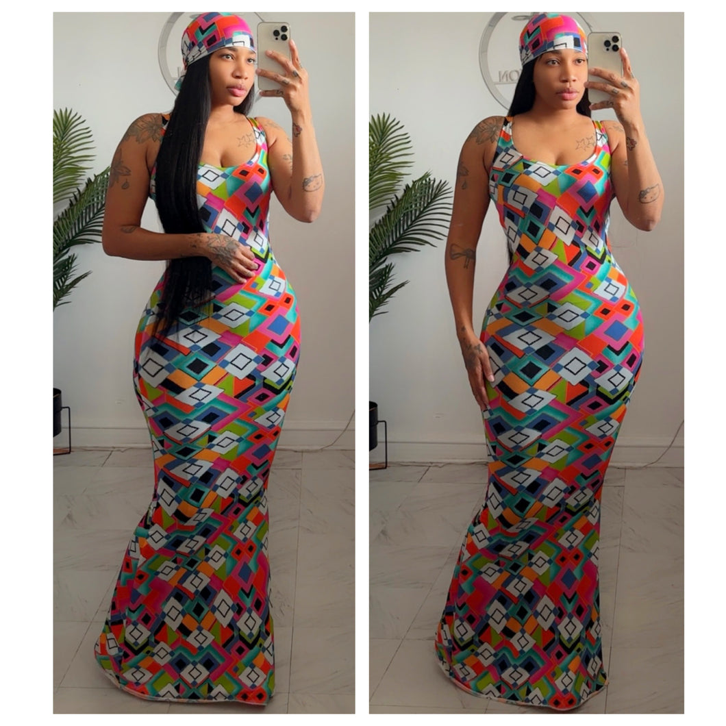 Tetris mermaid dress & scarf-ready to ship