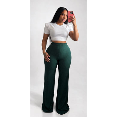 Hunter green textured wide pants-made to order