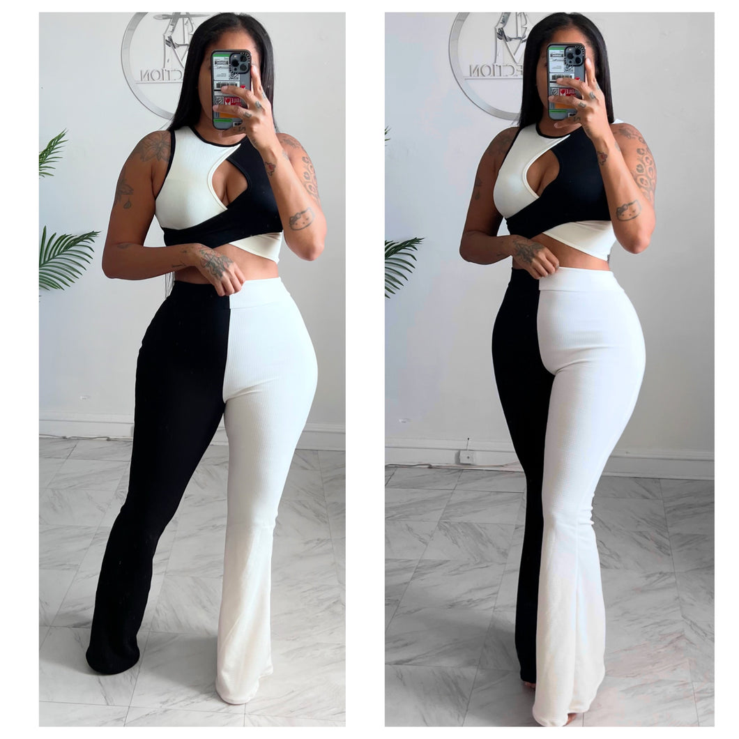 Cream/black Color block bell bottoms & HB