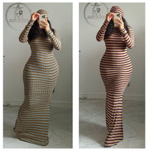 Ryleigh Striped maxi dress with beanie• made to order