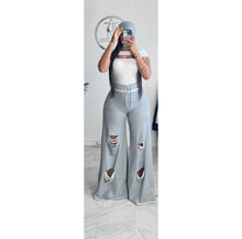 Grey distressed raw edge beanie  and Alli pants