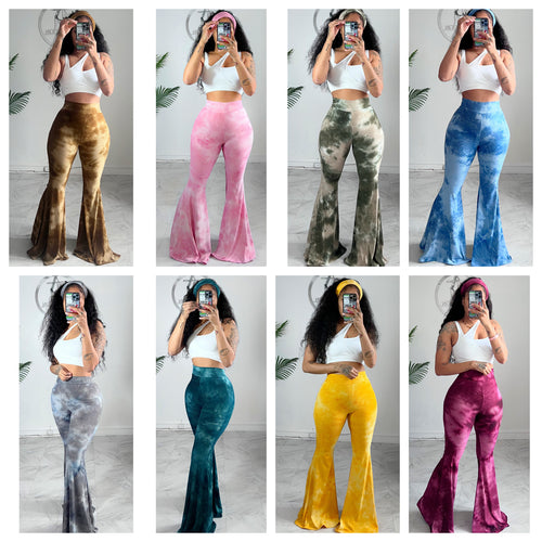 ‼️ 2 for $100‼️Ribbed knit splash wide bell bottoms and head band🩷