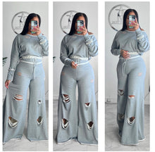 Grey distressed raw edge Top, beanie  and Alli pants