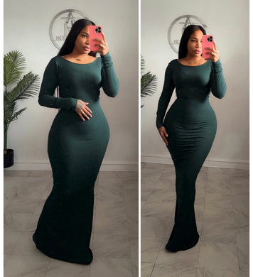 Hunter green ribbed maxi dress• ready to ship