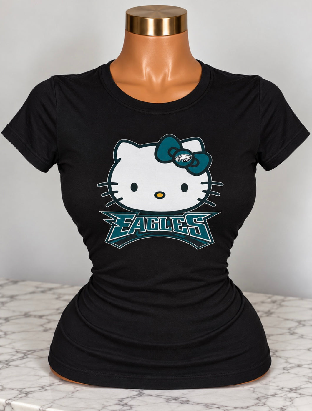 Black hello kitty  eagles logo football tee