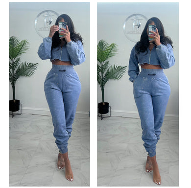 Lets  chill mineral wash blue  sweat suit