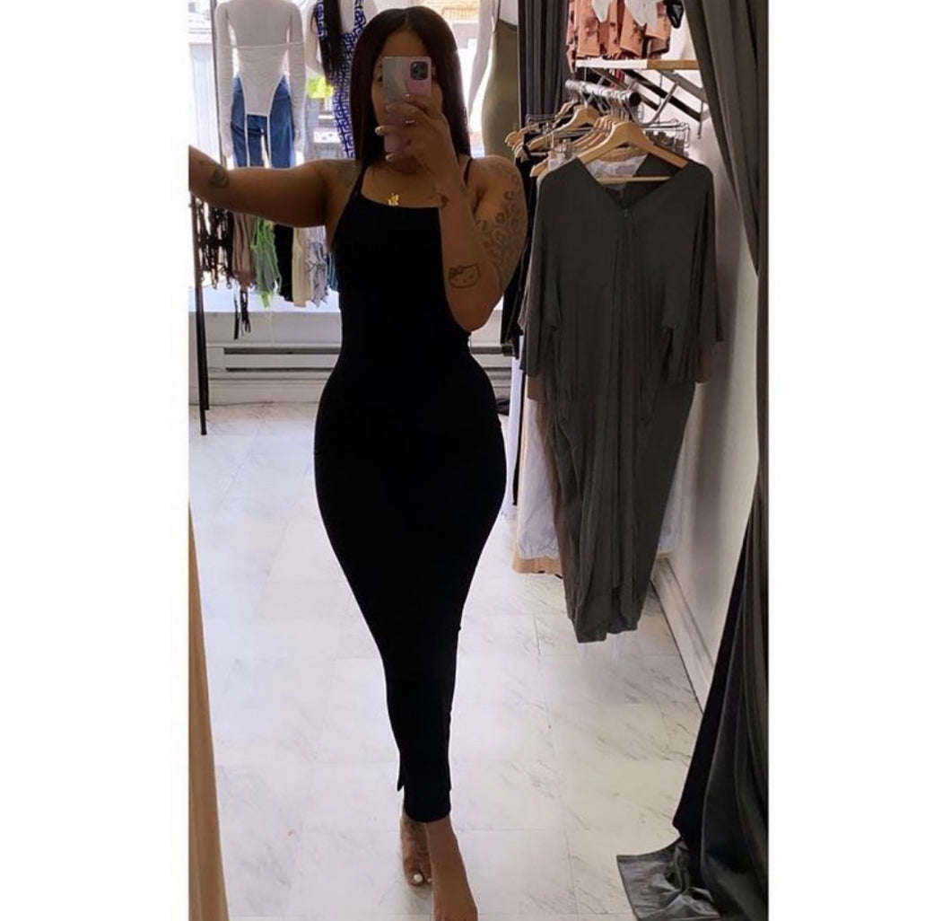 Black strappy ribbed dress