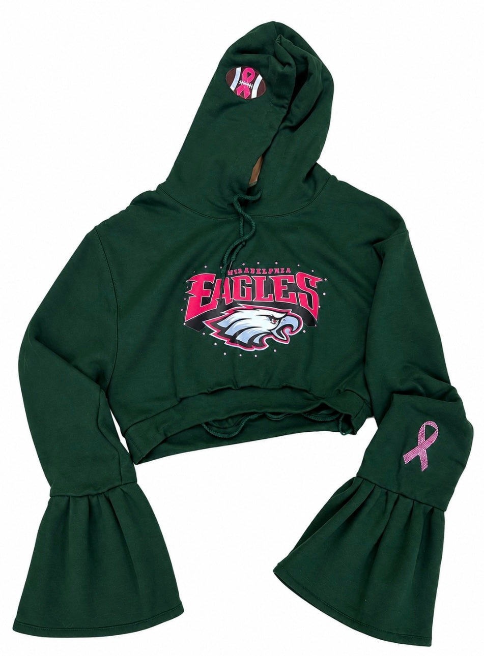 Eagles/breast cancer petal sleeve hoodie football ready to ship