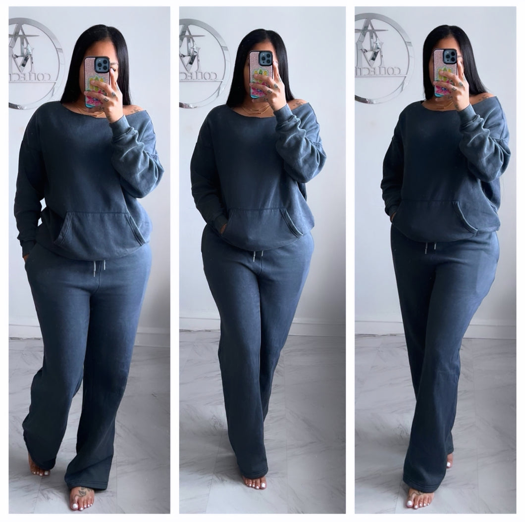 Mineral washed 2 pc oversized sweatsuit