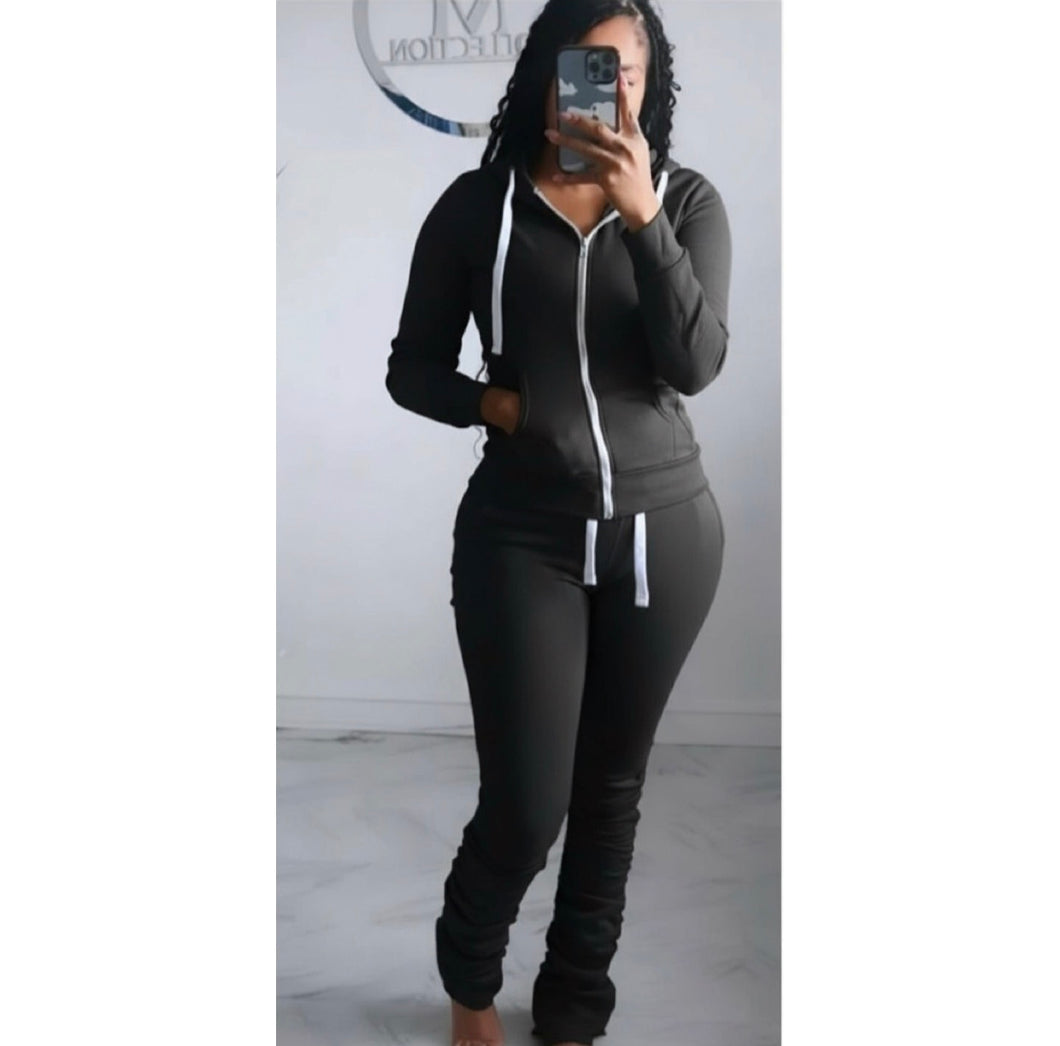 Black stack me up sweat suit