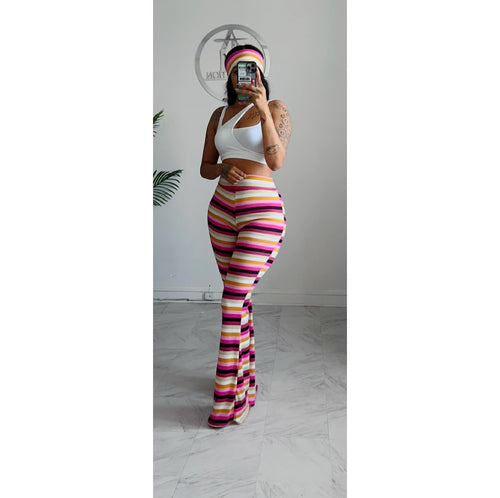 Pink multi stripe pants and headband (pants sale)