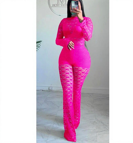 Pink Lace bell bottom set