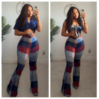 Anna color block 3 pc bell bottom  set •made to order