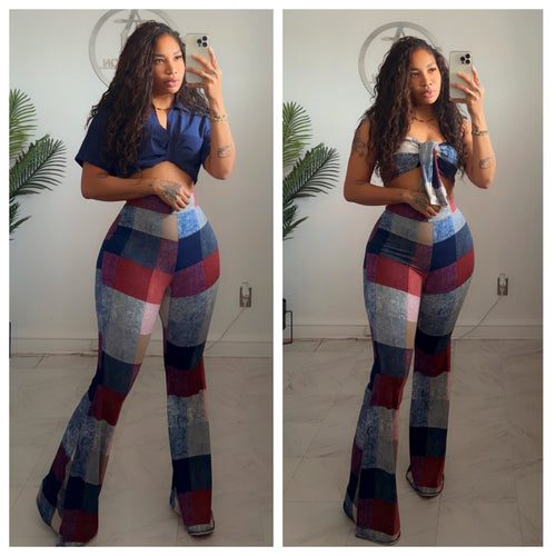 Anna color block 3 pc bell bottom  set •made to order