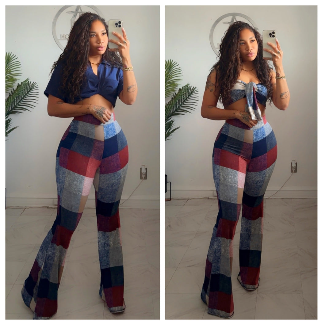 Anna color block 3 pc bell bottom  set •made to order
