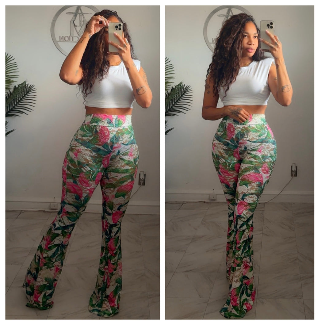 Printed lace bell bottoms  •ready to ship