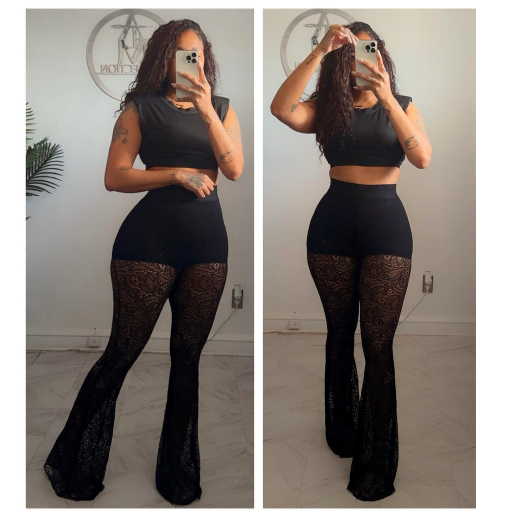 Black lace bell bottoms  •ready to ship