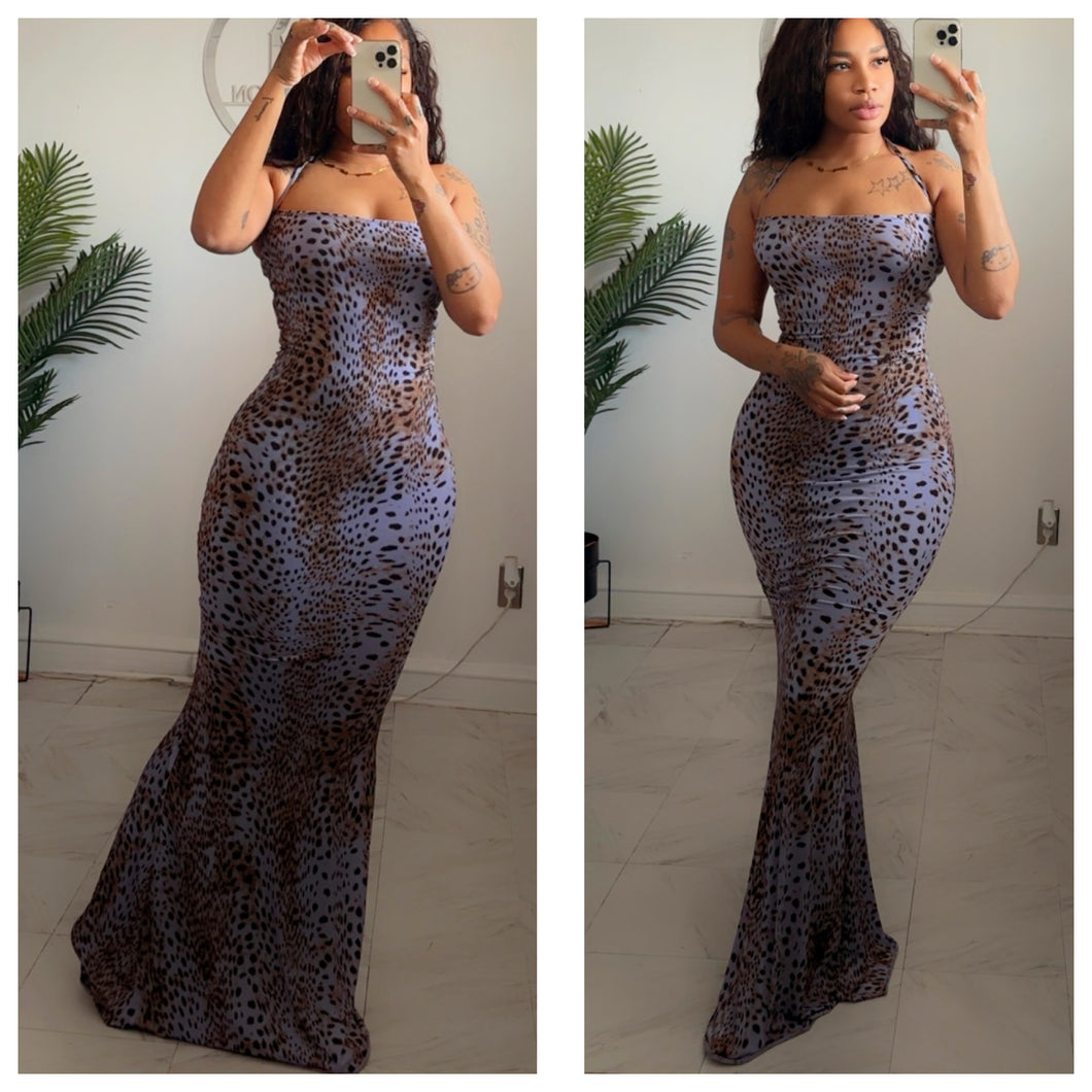 Purple halter leopard  mermaid dress  •made to order