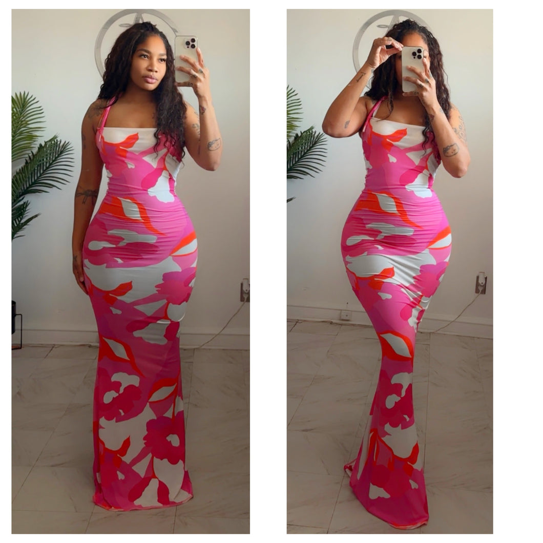 Pink/orange color halter dress• made to order