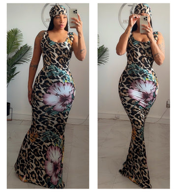 Floral leopard  mermaid dress  •made to order
