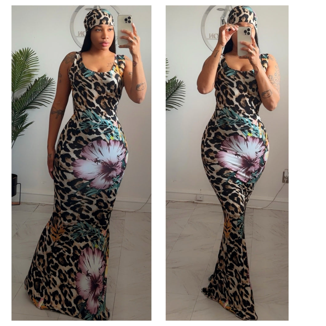 Floral leopard  mermaid dress  •made to order