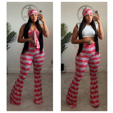 Pink geo print pants set• made to order