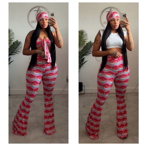 Pink geo print pants set• made to order