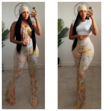 Peach print  pants set •made to order