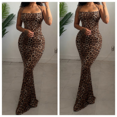 Brown halter leopard  mermaid dress  •made to order