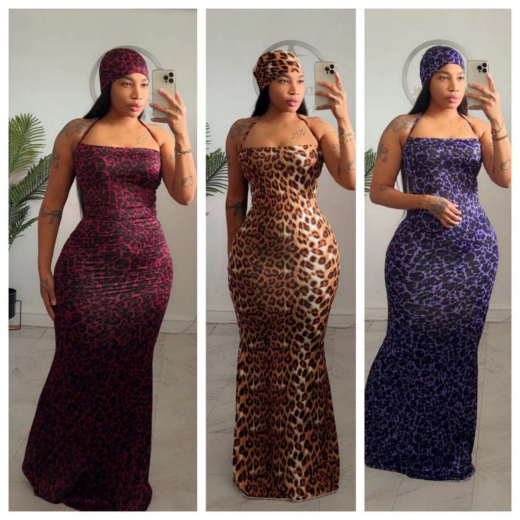 Animal print halter dress  and head band