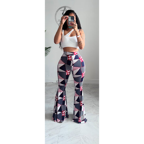 Polka dot color block wide bell bottoms