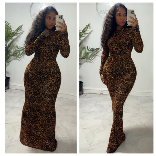 Leopard long sleeve maxi dress