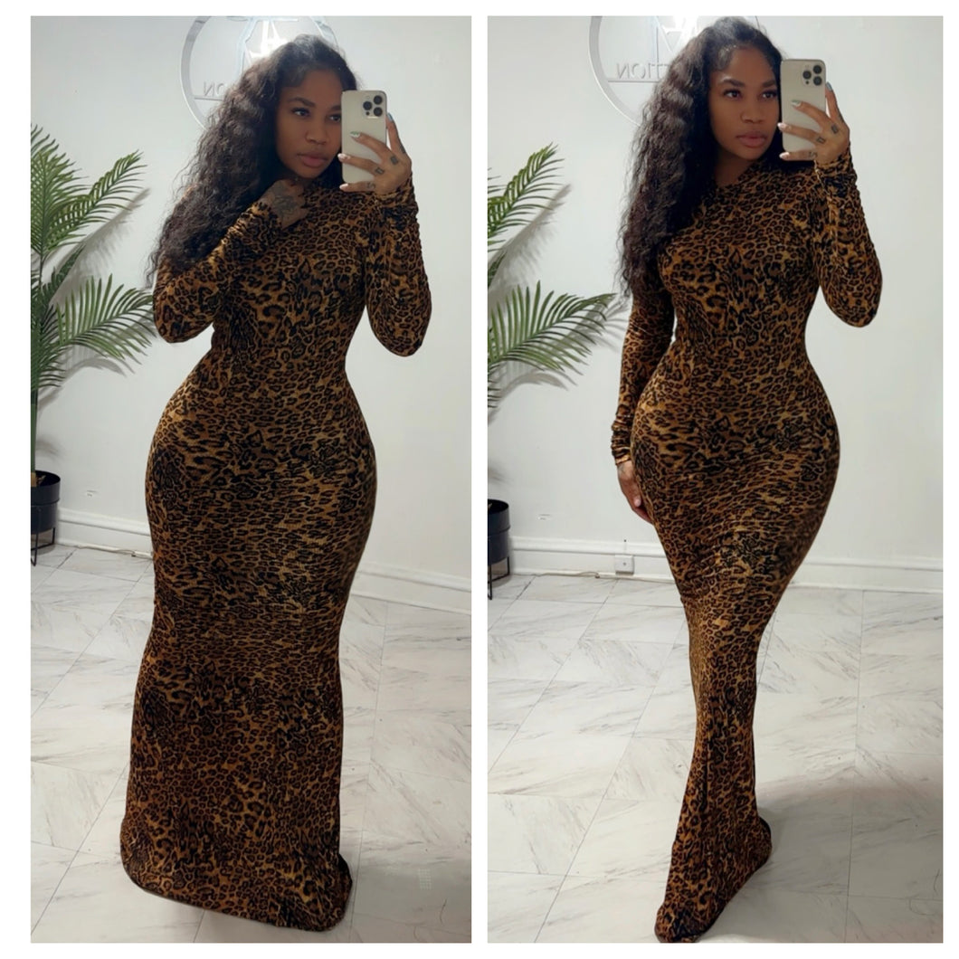 Leopard long sleeve maxi dress