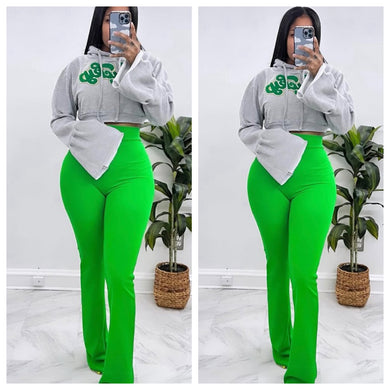 High waist waffle green bell bottoms