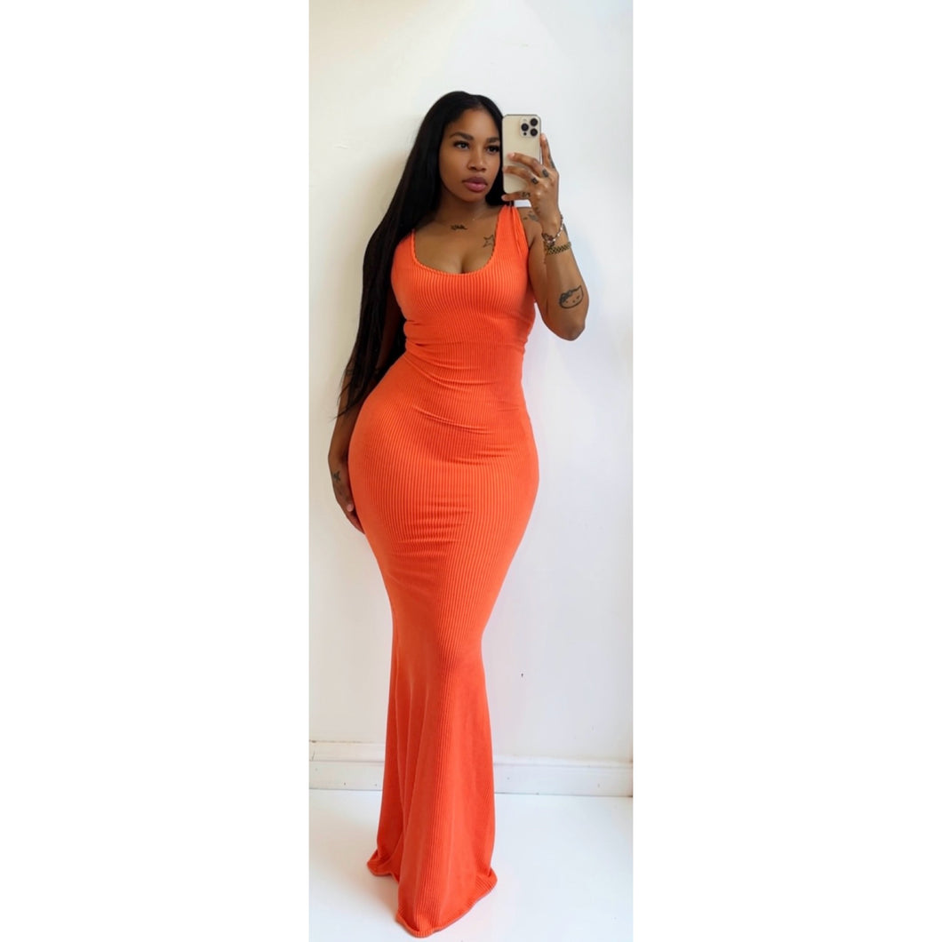 Orange urban ribbed mermaid dress