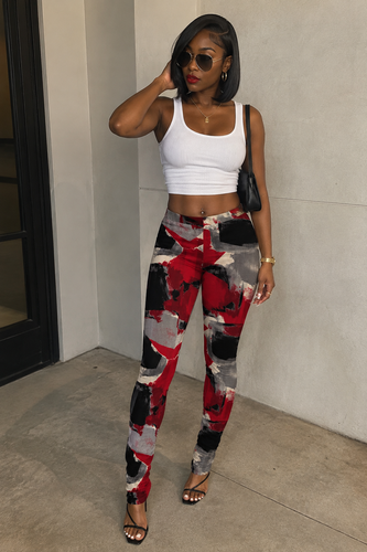 Red printed leggings