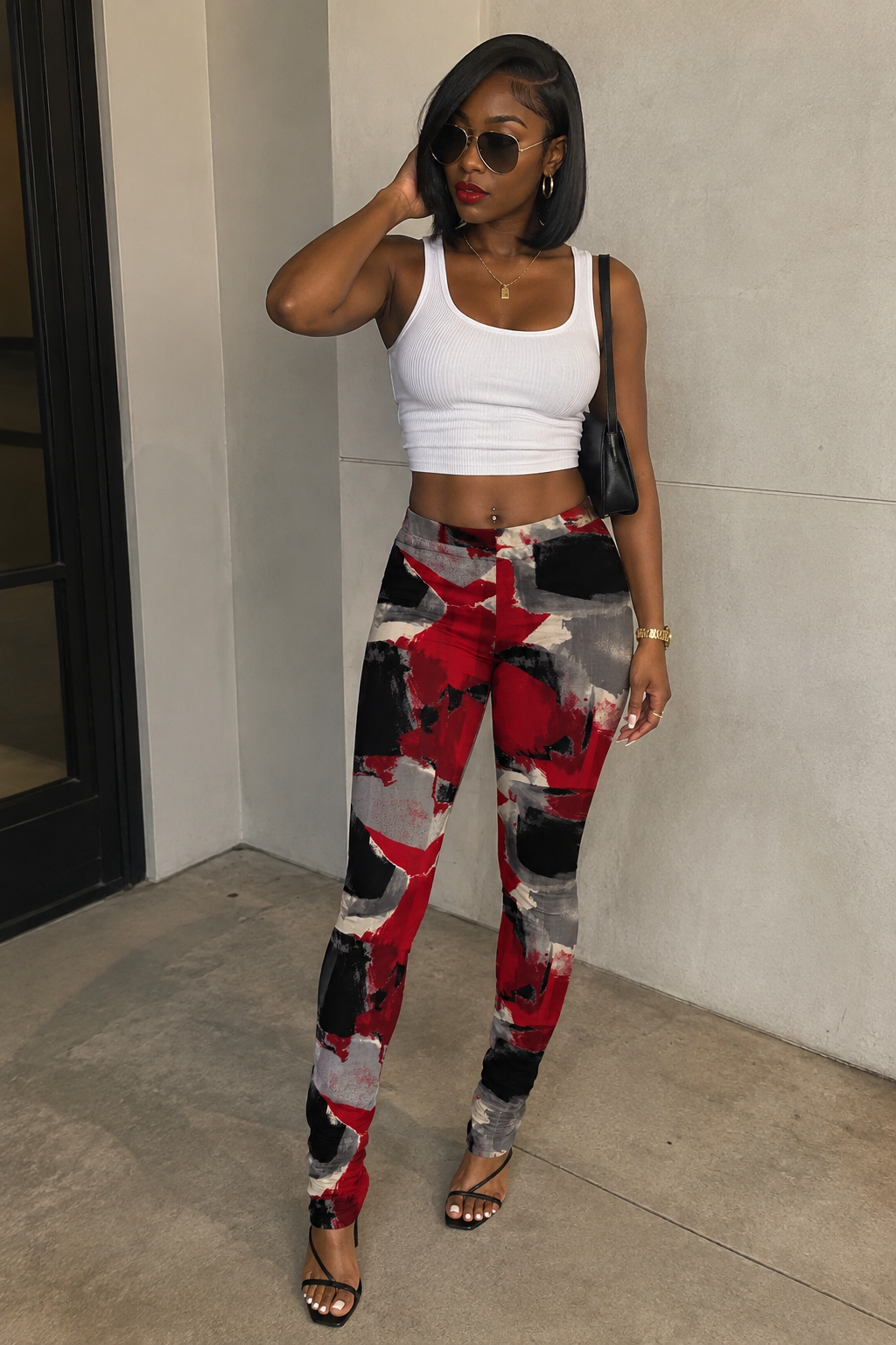 Red printed leggings