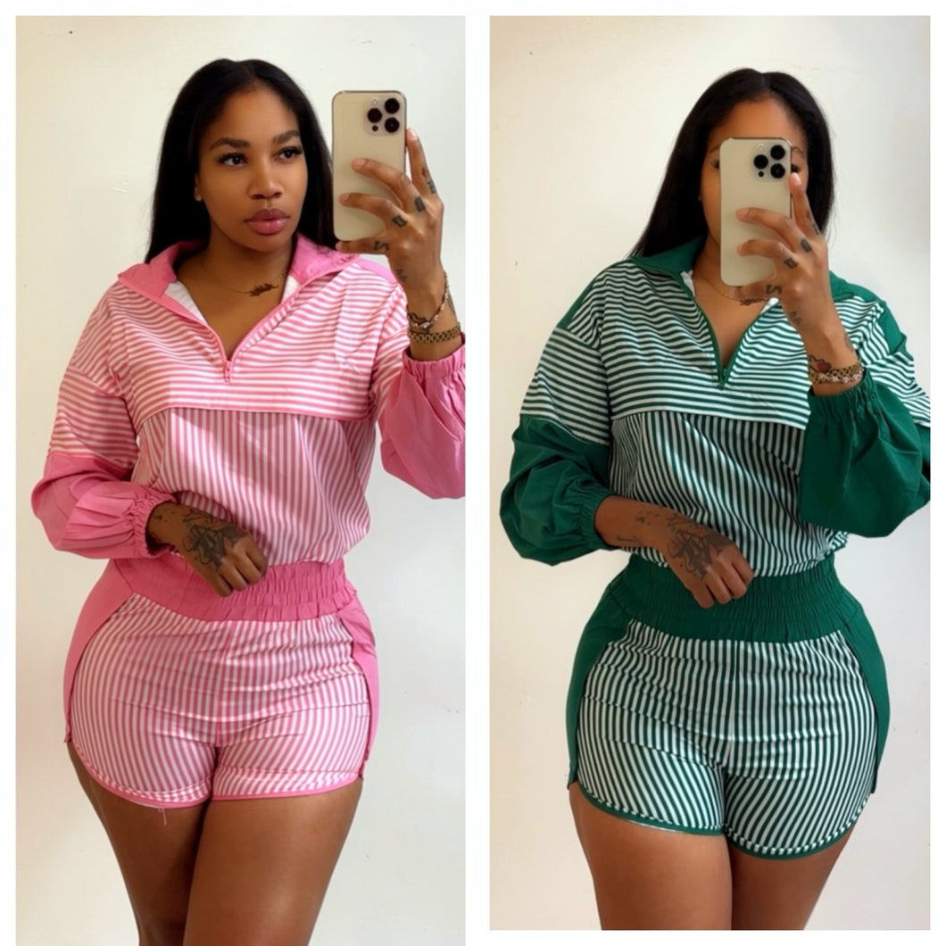 Striped wind breaker short sets