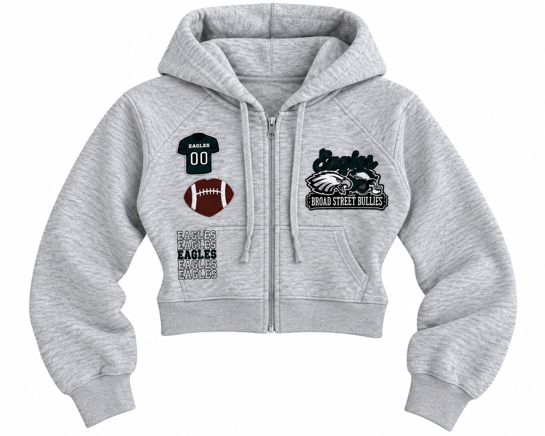 Crop zip hoodie ready to ship (football)