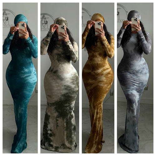 Made to Order Splash maxi dresses & beanie