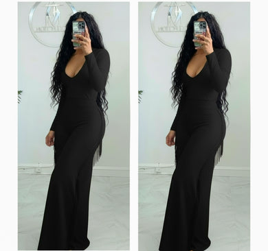 Black High waist fringe sweats