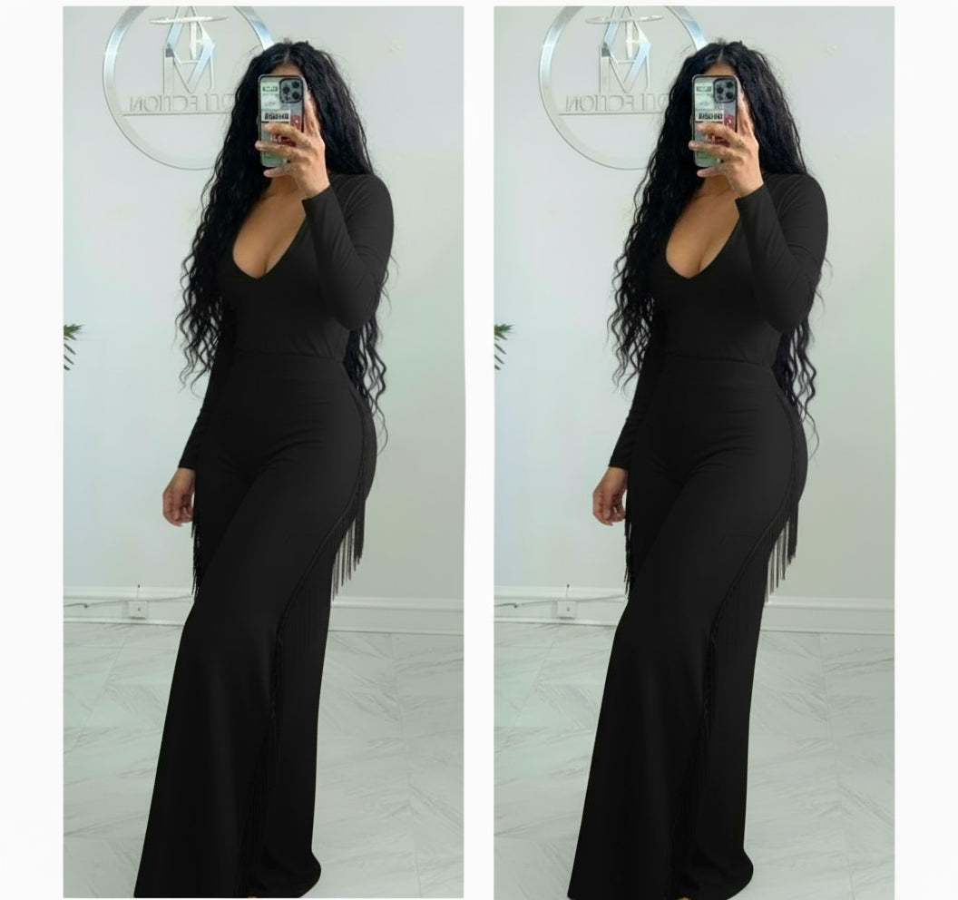 Black High waist fringe sweats